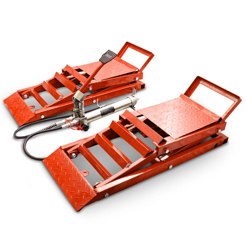 Oprijplaten – In hoogte verstelbaar – Hydraulisch – Rood – Set van 2