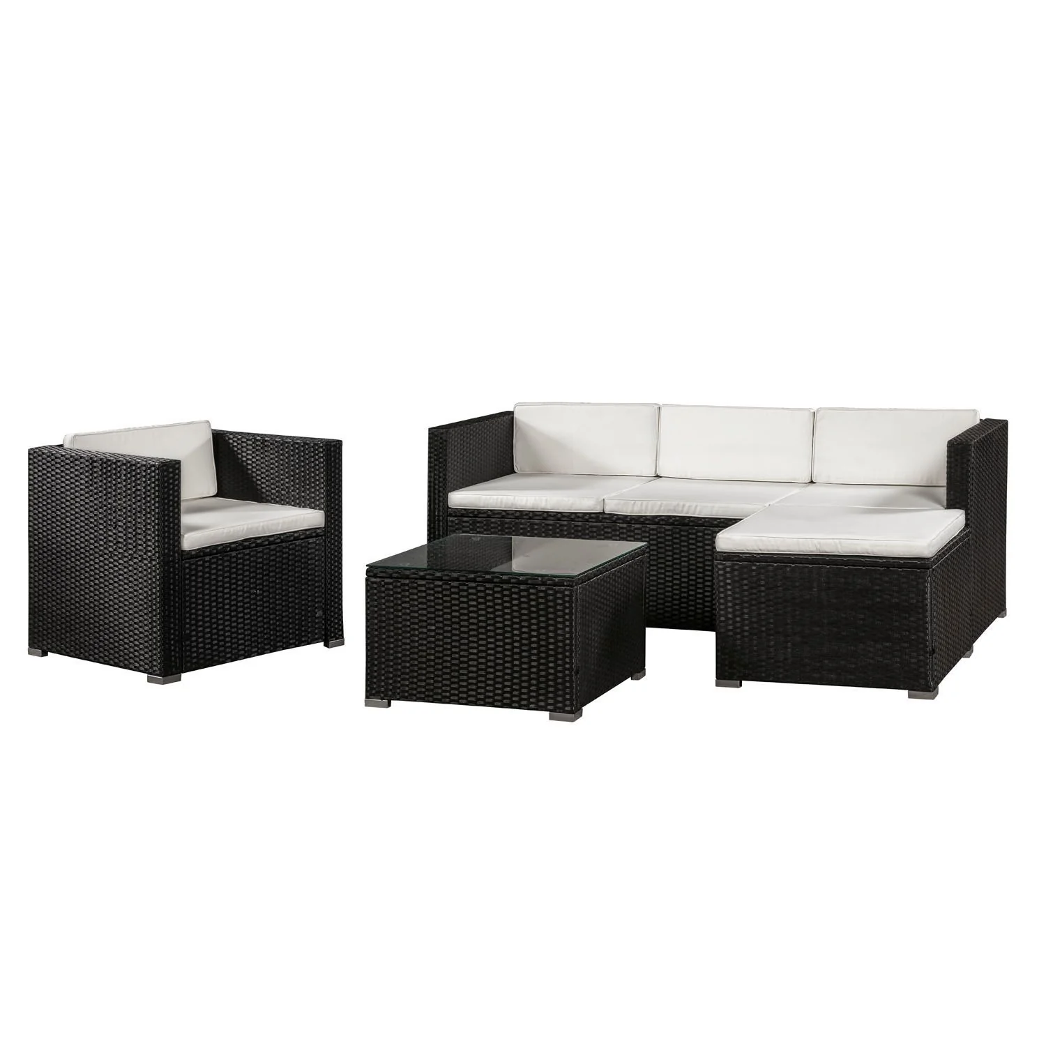 Loungeset Punta Cana L – Polyrotan – Zwart – Beige