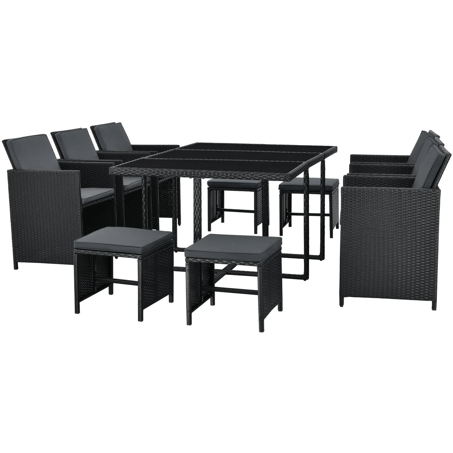 Polyrotan eetset – Baracoa XL – 11-delig – Zwart