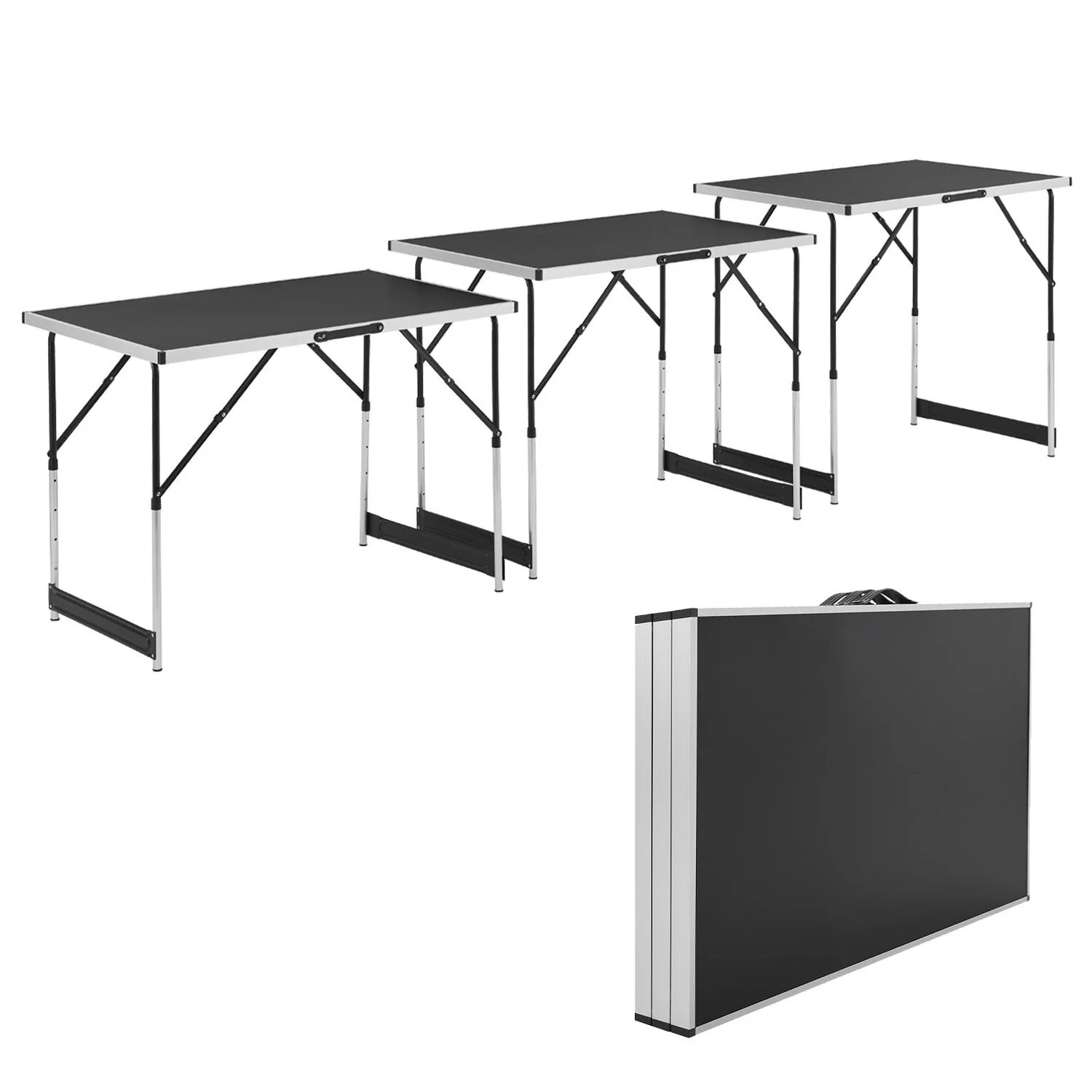 3 stuks Aluminium Vouwtafel / Klaptafel / Campingtafel – Multifunctioneel – Zwart