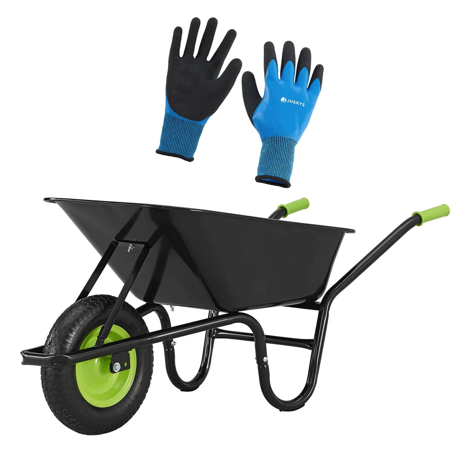 Kruiwagen 100 Liter – Luchtbanden – Zwart – Max. 210 KG – Incl. Handschoenen