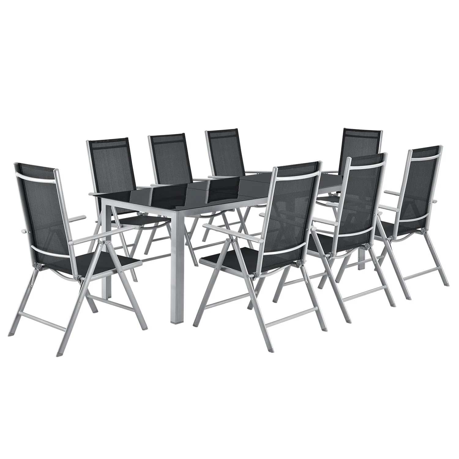 Aluminium tuinset – Milano – 9-delig – Zilver / Grijs