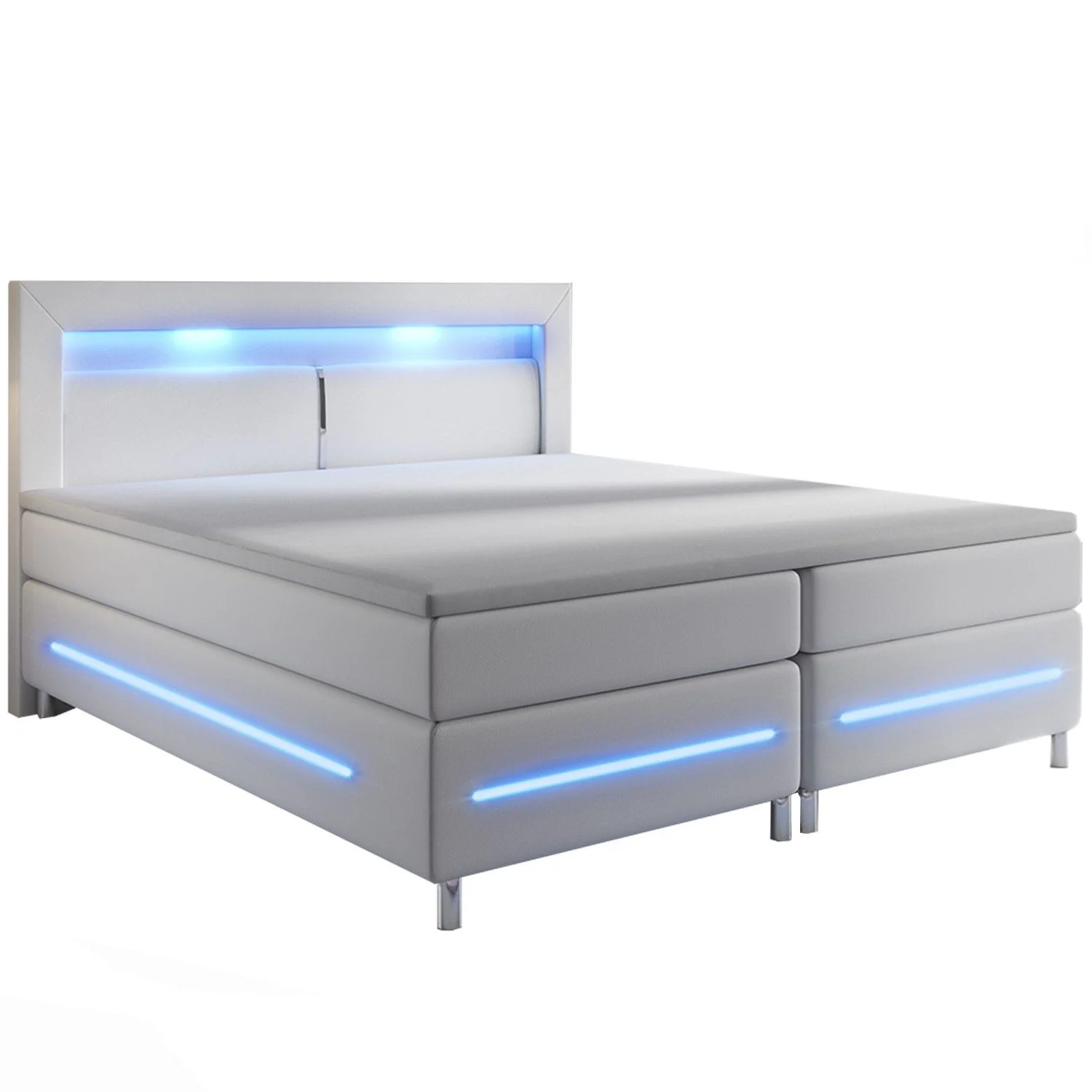 Boxspringbed / Boxspring Norfolk – 140 x 200 cm – Wit – LED – Incl. Matras & Topper