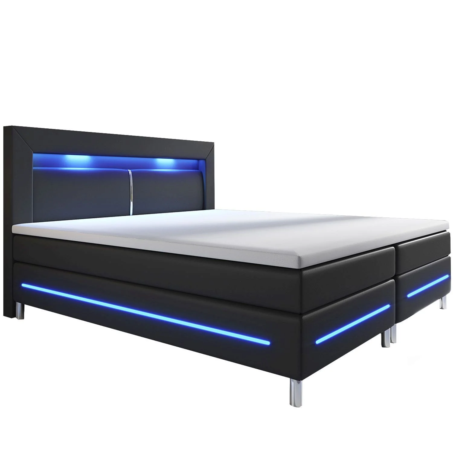 Boxspringbed / Boxspring Norfolk – 140 x 200 cm – Zwart – LED – Incl. Matras & Topper