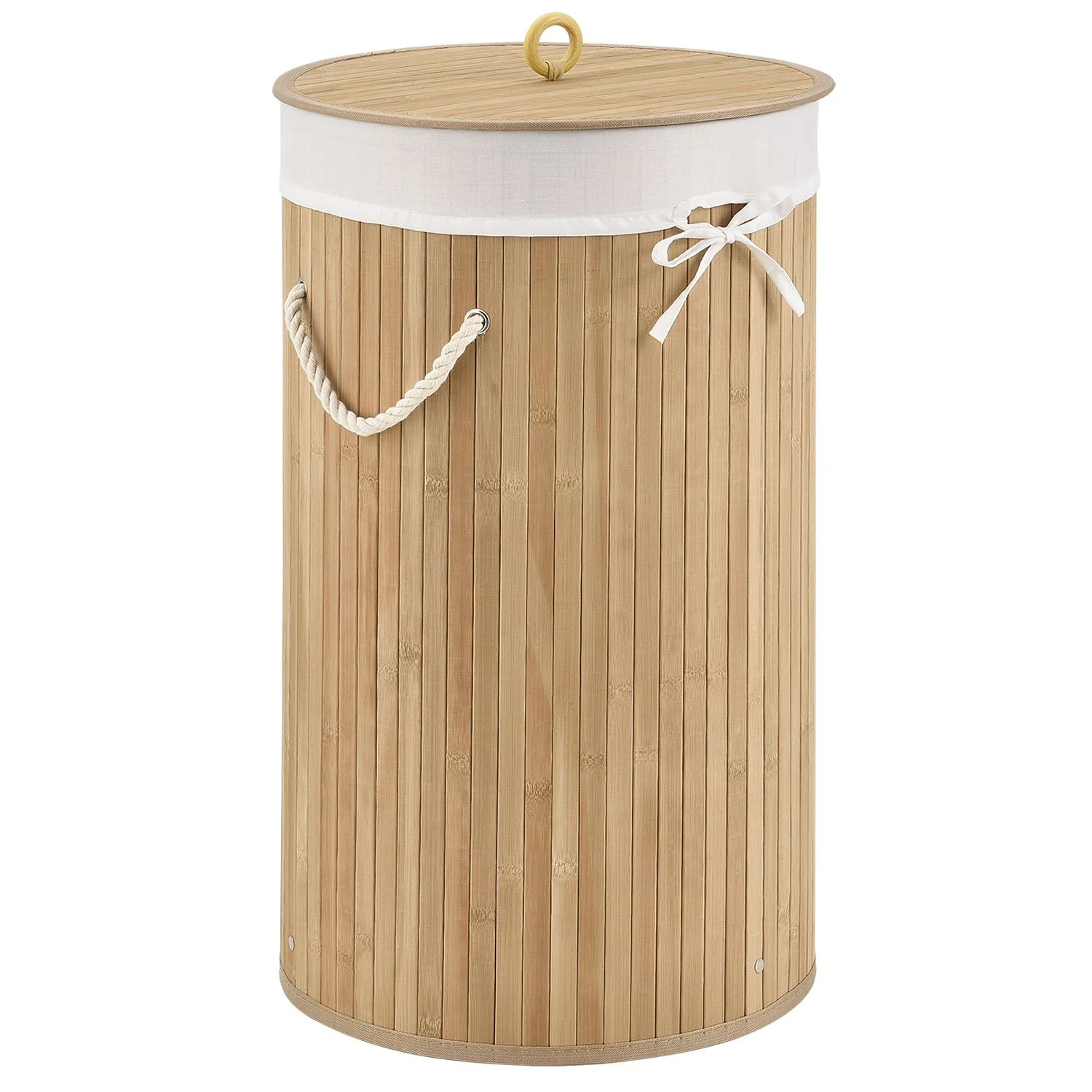 Bamboe Wasmand Curly – 55 Liter – Natuurkleur – Incl. Waszak & Deksel