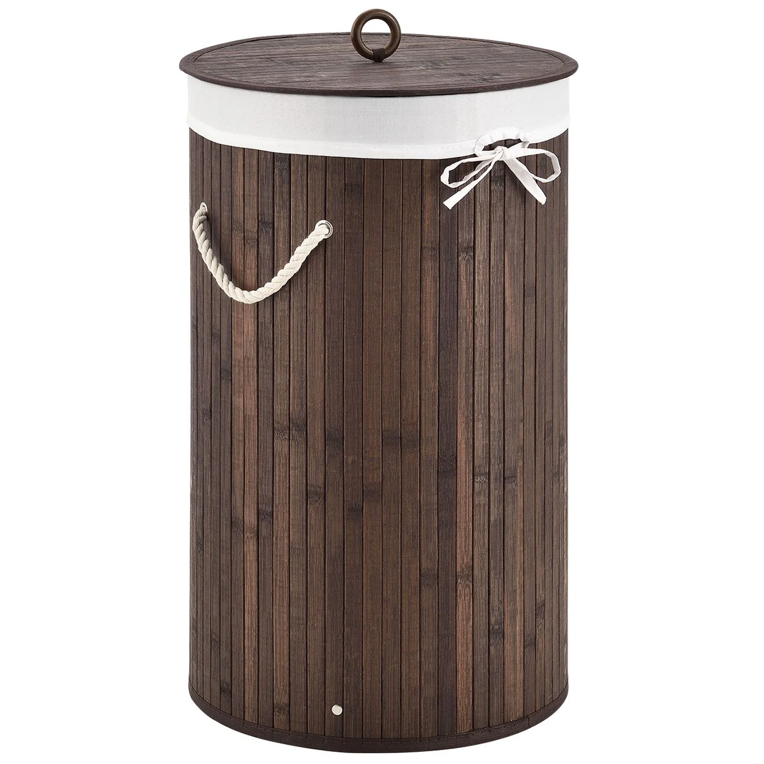 Bamboe Wasmand Curly – 55 Liter – Bruin – Incl. Waszak & Deksel