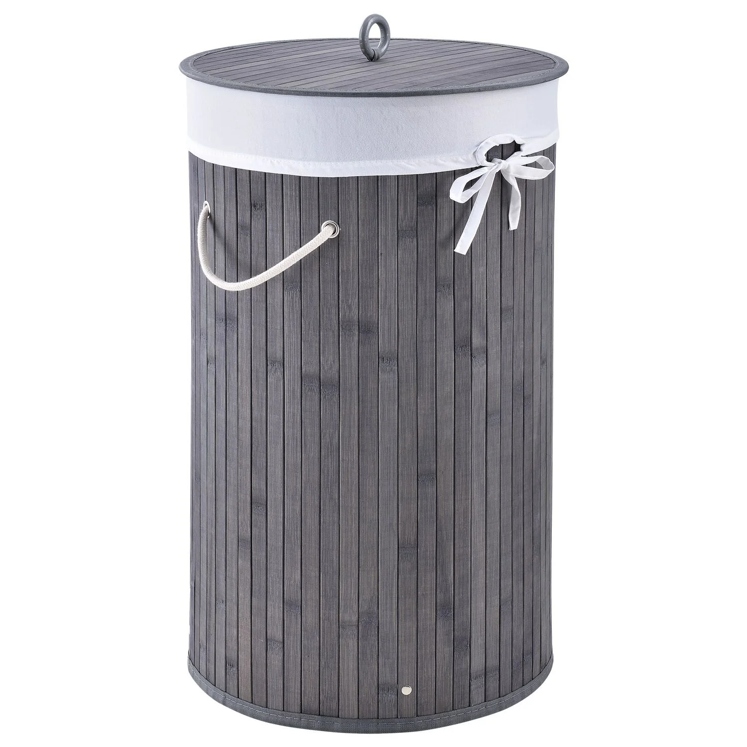 Bamboe Wasmand Curly – 55 Liter – Grijs – Incl. Waszak & Deksel