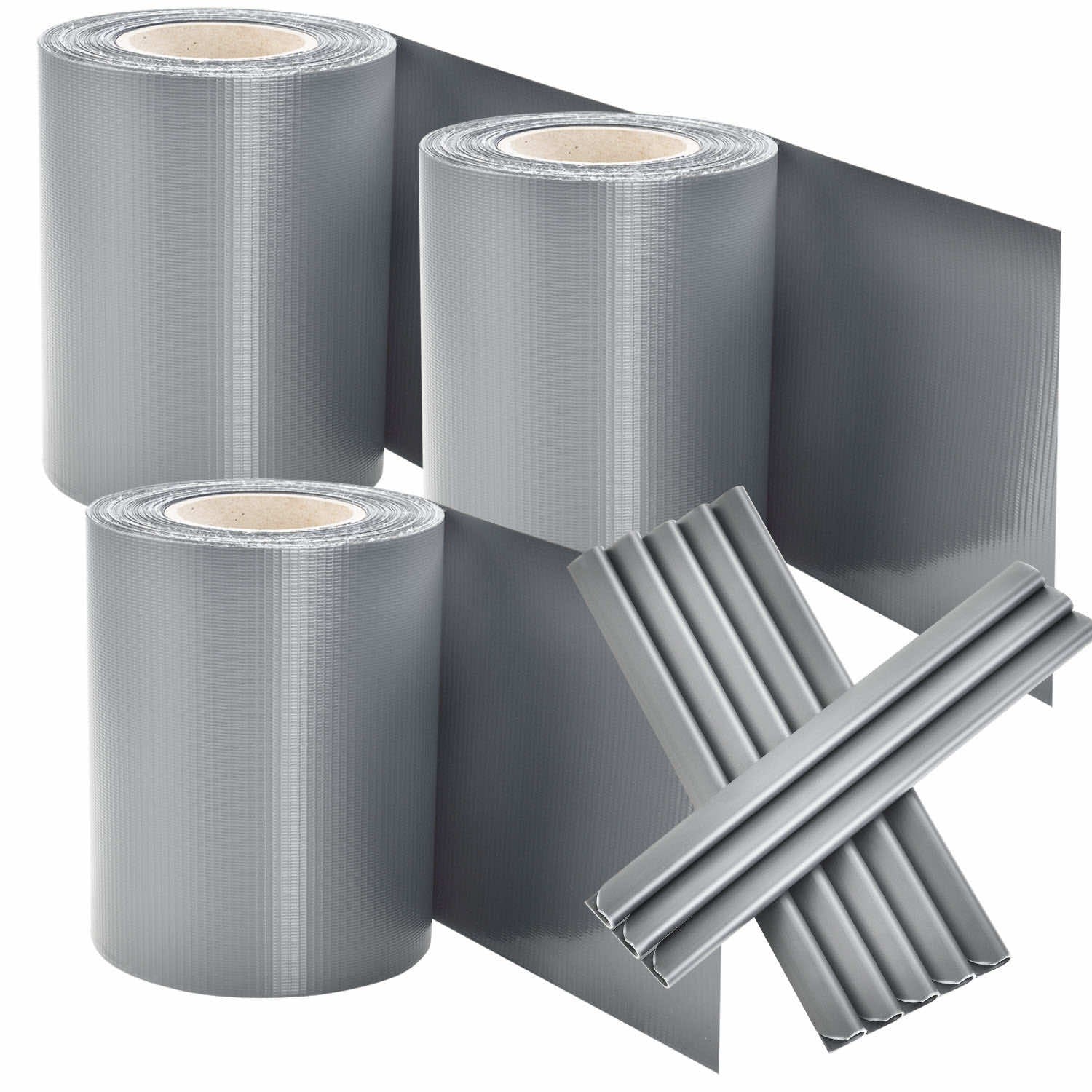 PVC Privacystrips – 3 stuks – 35 meter – grijs – Incl. Bevestigingsklemmen