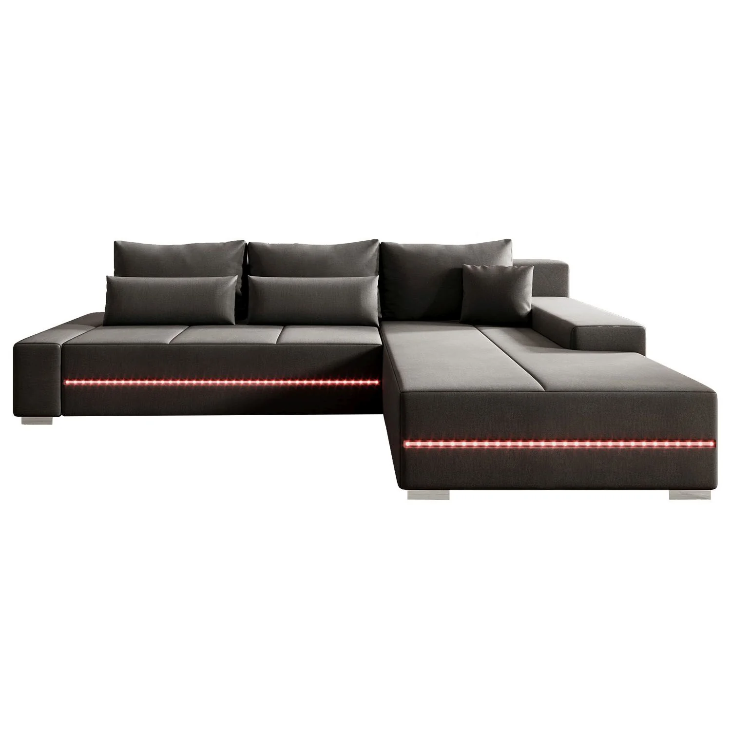 Gestoffeerde Hoekbank Davos – 260 x 72 x 180 cm – Donkergrijs – Incl. LED & Opbergruimte
