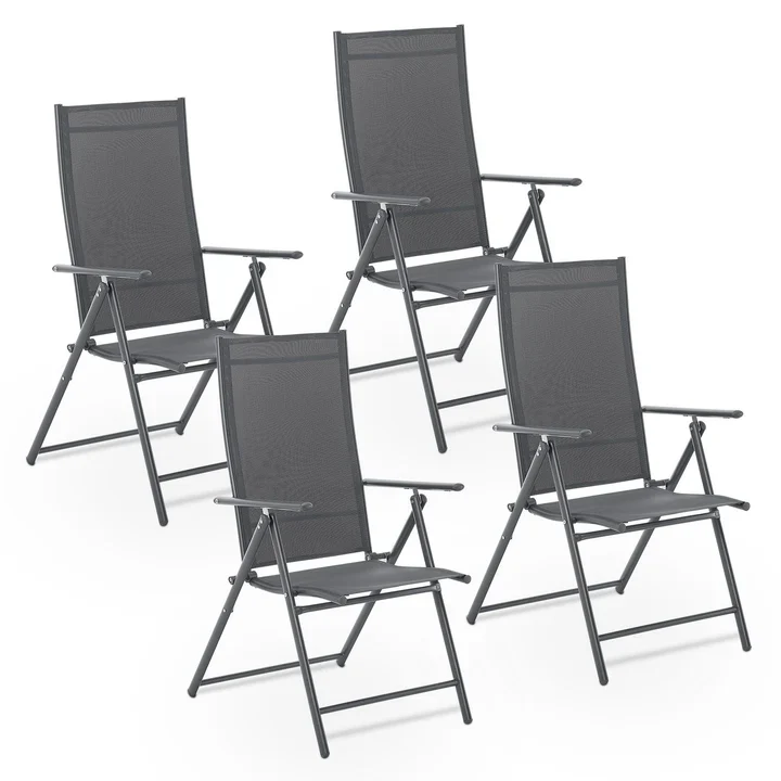 Tuinstoel / Kampeerstoel Calena – Set van 4 – Opvouwbaar – Verstelbaar – Antraciet