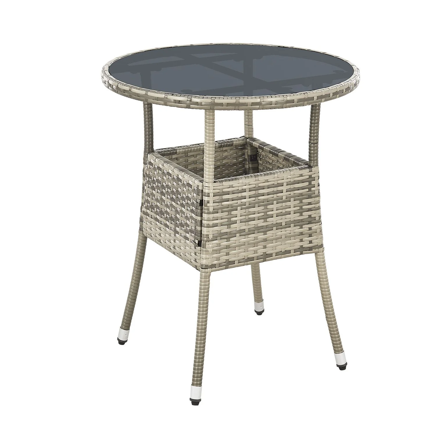 Polyrotan Tuintafel / Bijzettafel / Balkontafel Yoro – Rond – 60 cm – Grijs – Incl. Glasplaat
