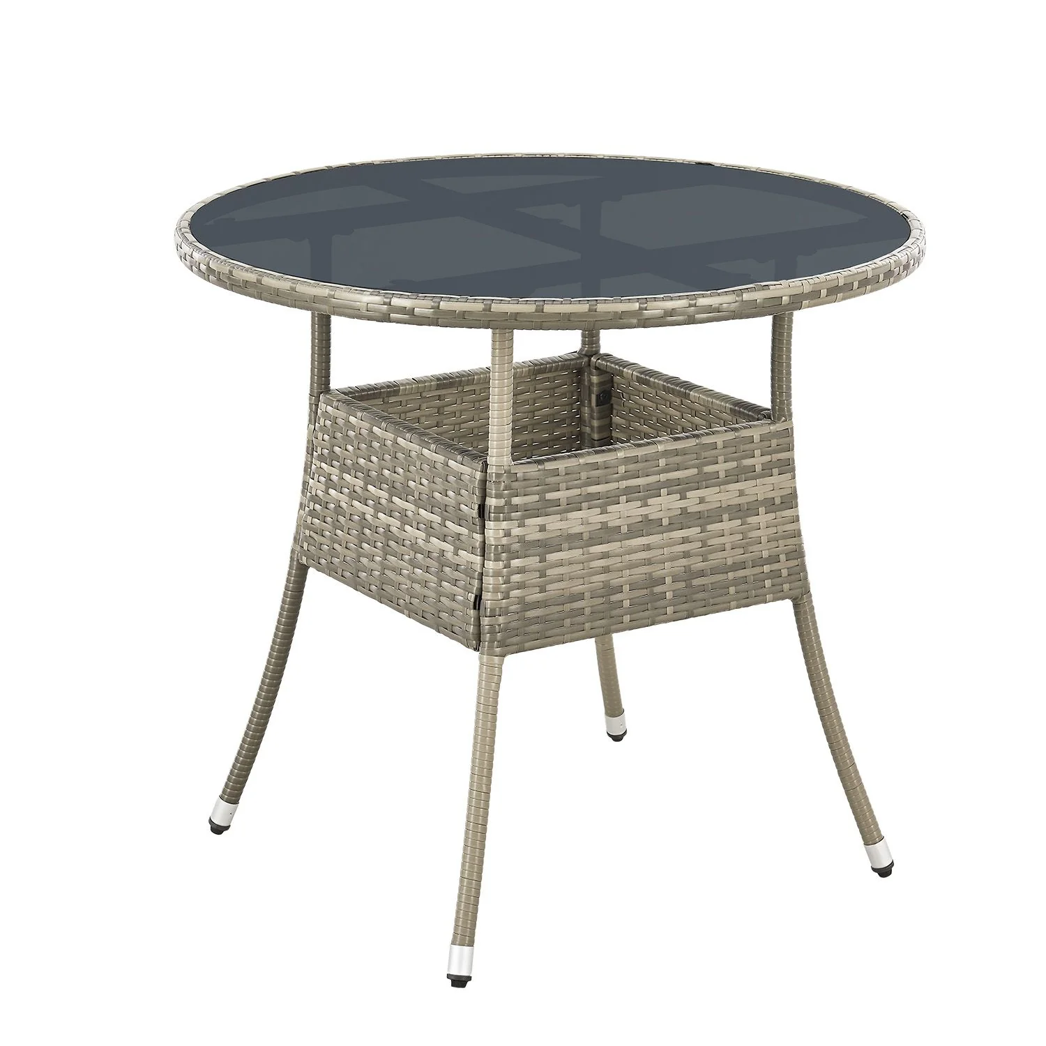 Polyrotan Tuintafel / Bijzettafel / Balkontafel Yoro – Rond – 80 cm – Grijs – Incl. Glasplaat