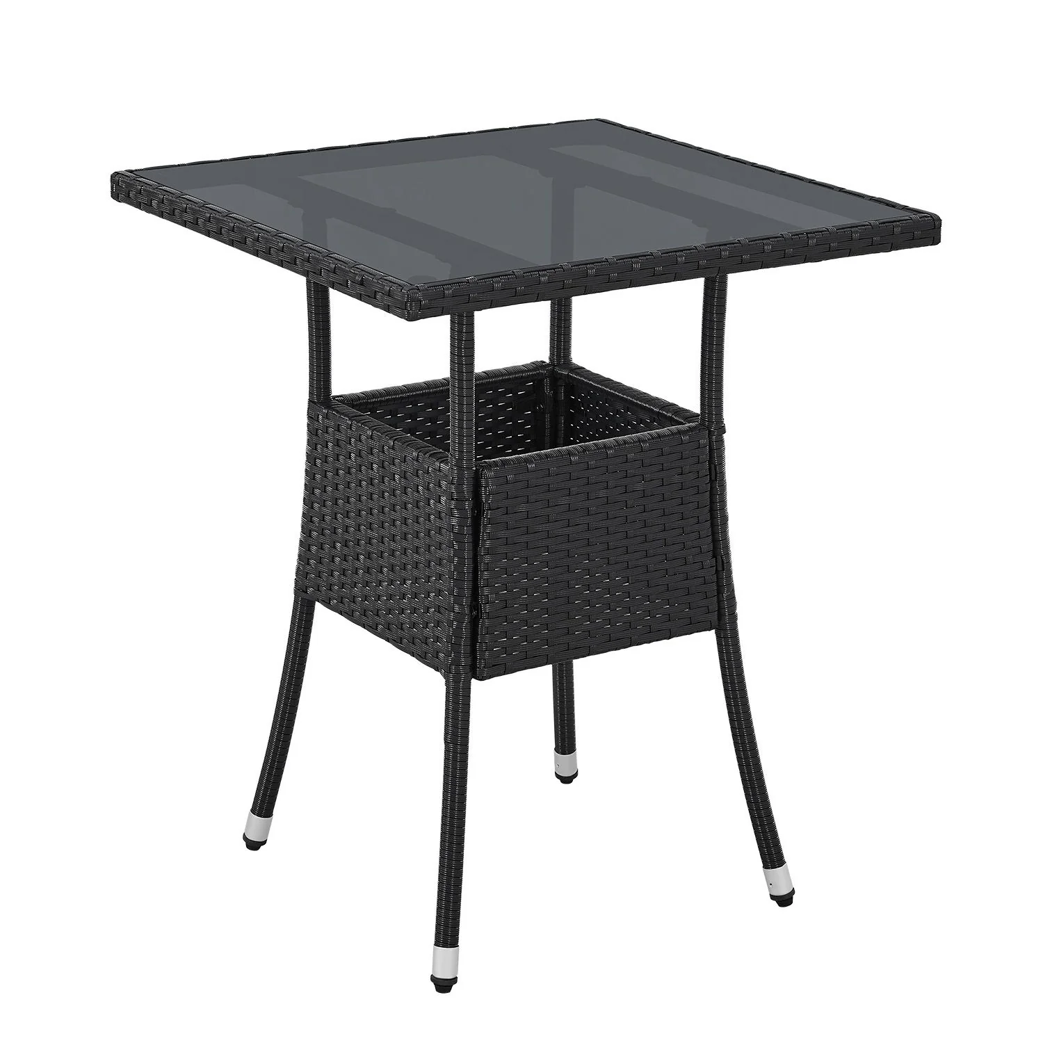 Polyrotan Tuintafel / Bijzettafel / Balkontafel Yoro – Vierkant – 60 x 60 cm – Zwart – Incl. Glasplaat