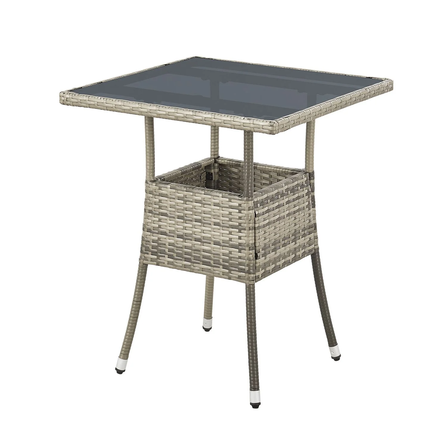 Polyrotan Tuintafel / Bijzettafel / Balkontafel Yoro – Vierkant – 60 x 60 cm – Grijs – Incl. Glasplaat