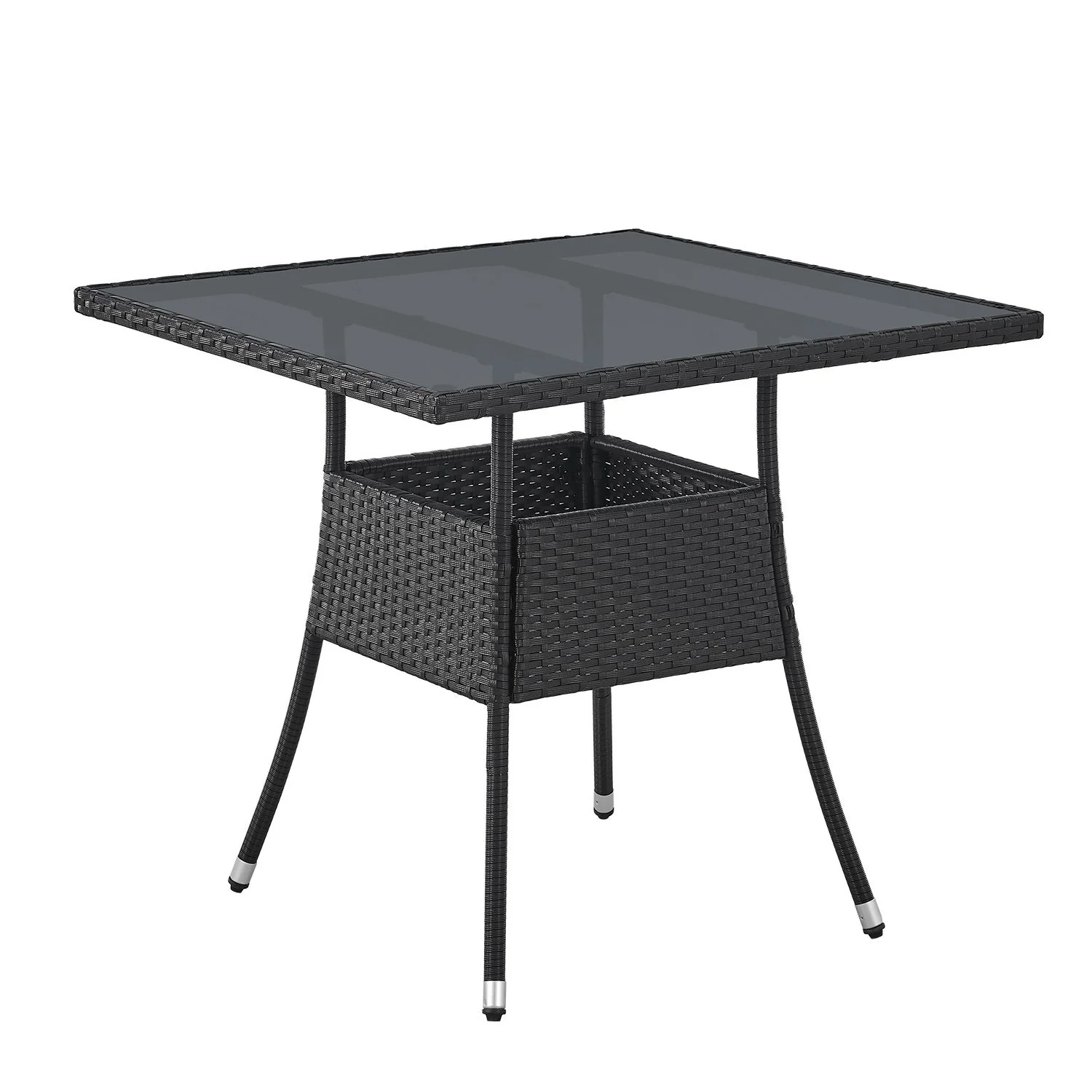 Polyrotan Tuintafel / Bijzettafel / Balkontafel Yoro – Vierkant – 80 x 80 cm – Zwart – Incl. Glasplaat