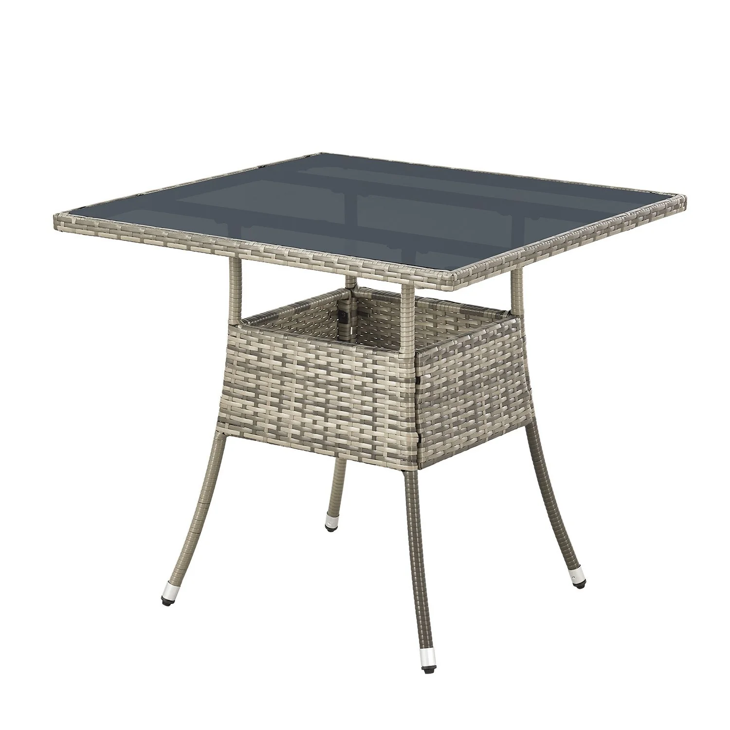 Polyrotan Tuintafel / Bijzettafel / Balkontafel Yoro – Vierkant – 80 x 80 cm – Grijs – Incl. Glasplaat