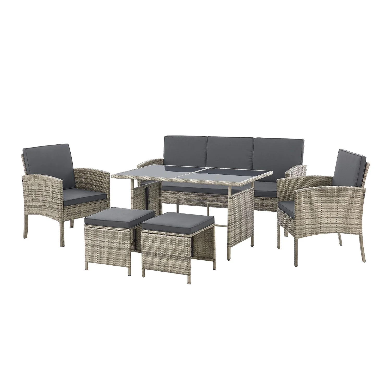 Loungeset / Tuinset Turin – 7 personen – Polyrotan – Donkergrijs – Incl. Kussens