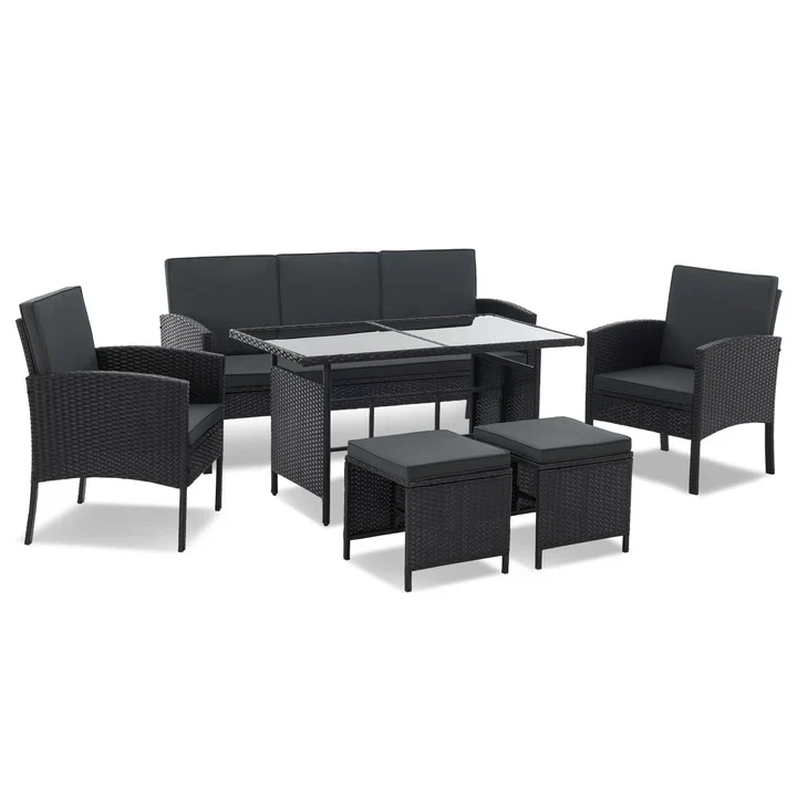 Tuinset / Loungeset / Zitgroep Turin – 7 personen – Polyrattan – Incl. kussens – Zwart