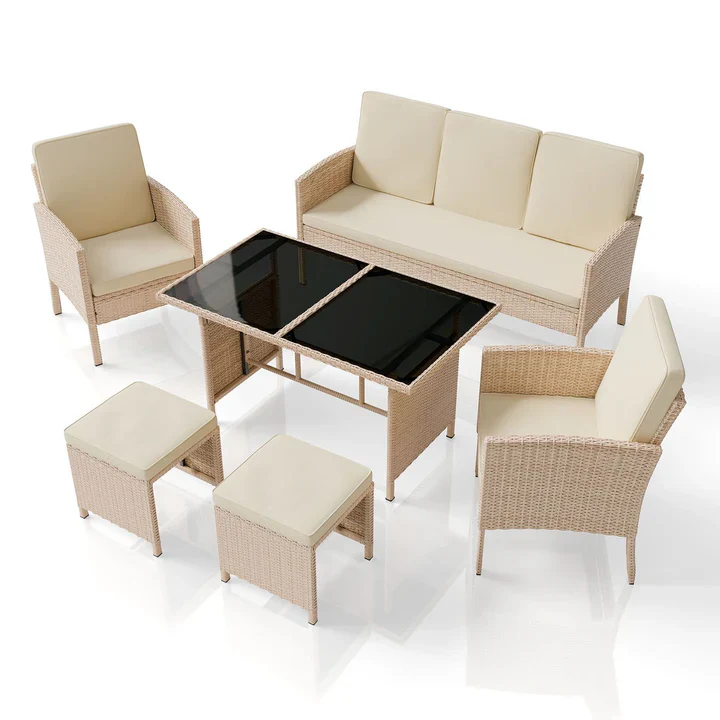 Tuinset / Loungeset / Zitgroep Turin – 7 personen – Polyrattan – Incl. kussens – Crème