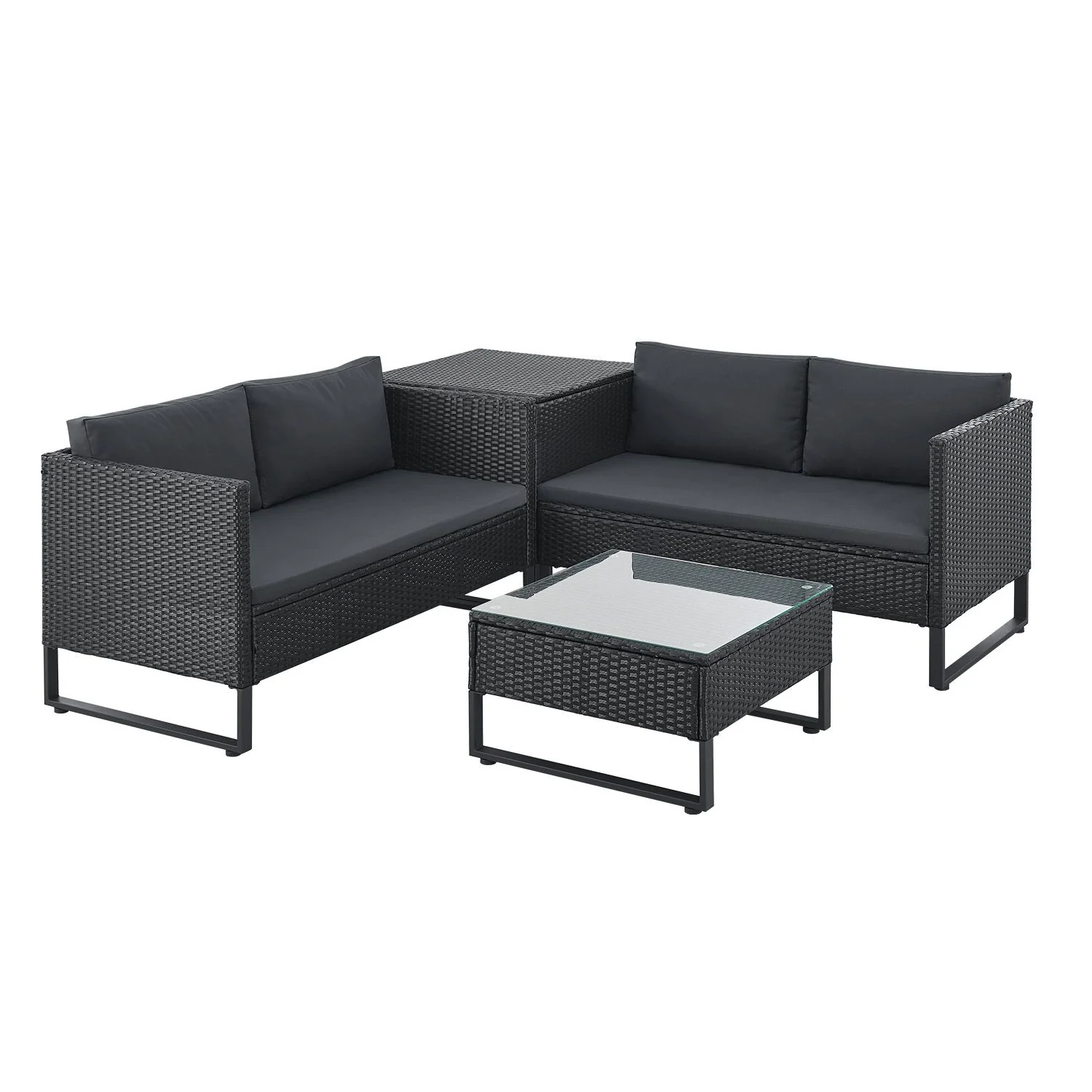 Loungeset / Tuinset Santorini – Polyrotan – Modulair – Zwart – Incl. Tafel & Opbergbox