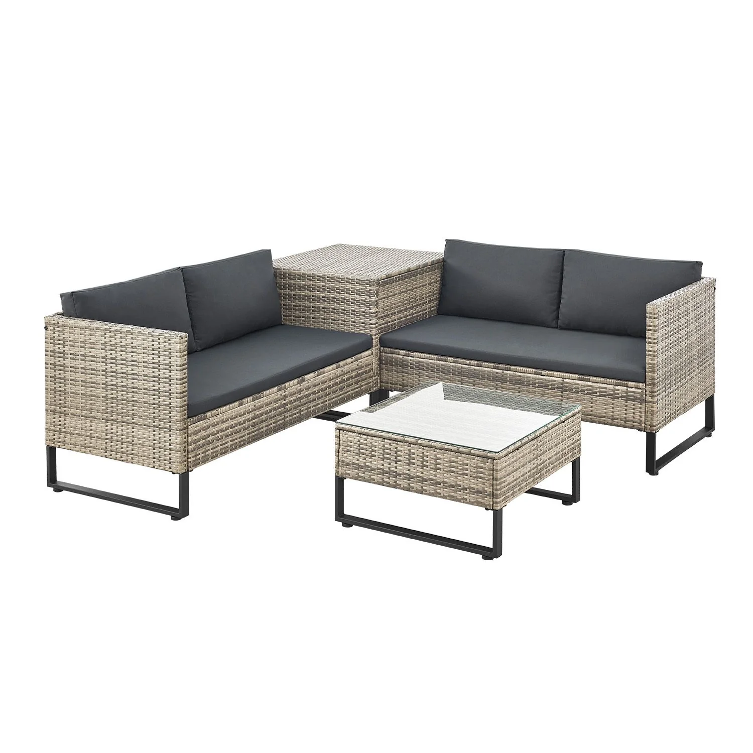 Loungeset / Tuinset Santorini – Polyrotan – Modulair – Grijs – Incl. Tafel & Opbergbox