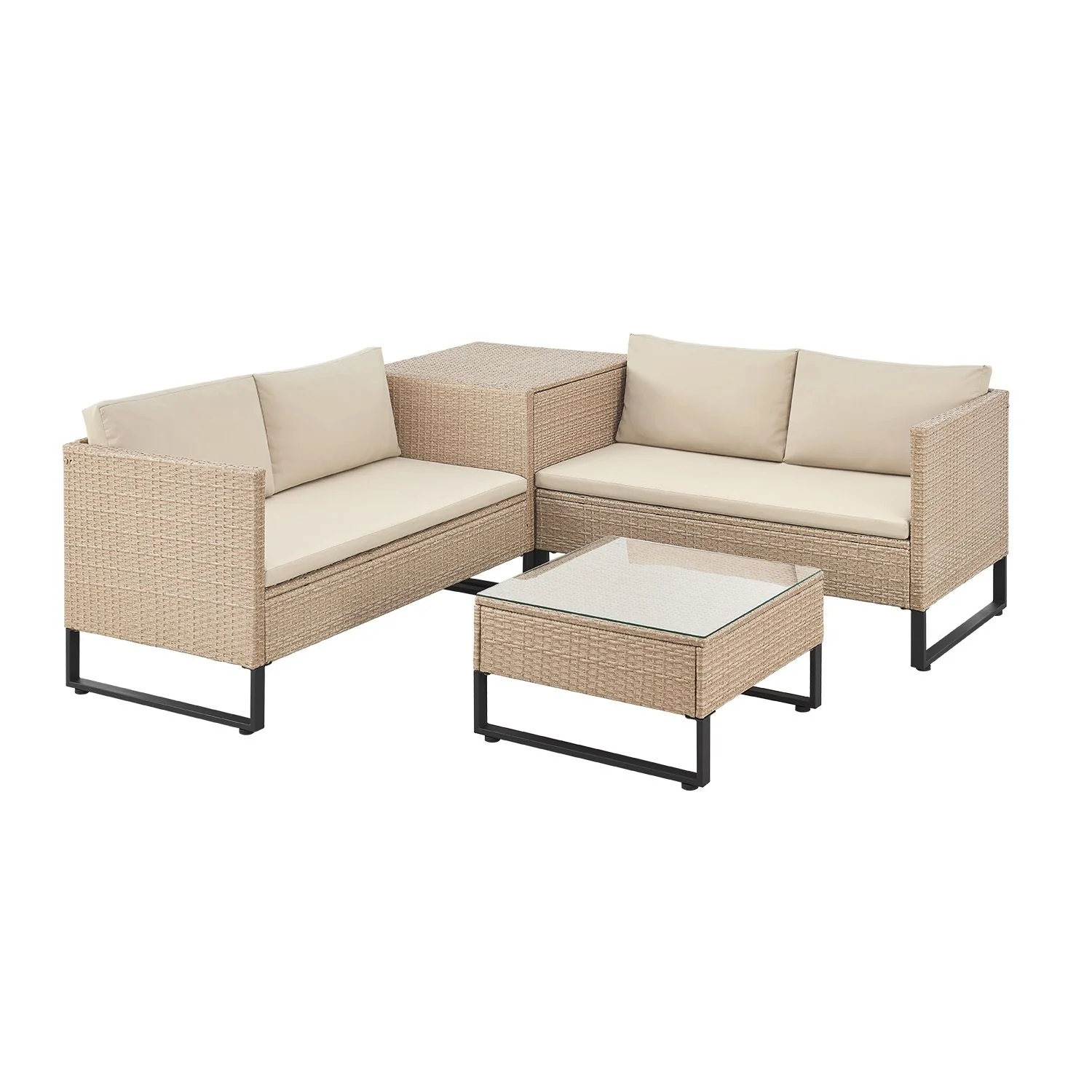 Loungeset / Tuinset Santorini – Polyrotan – Modulair – Crème – Incl. Tafel & Opbergbox
