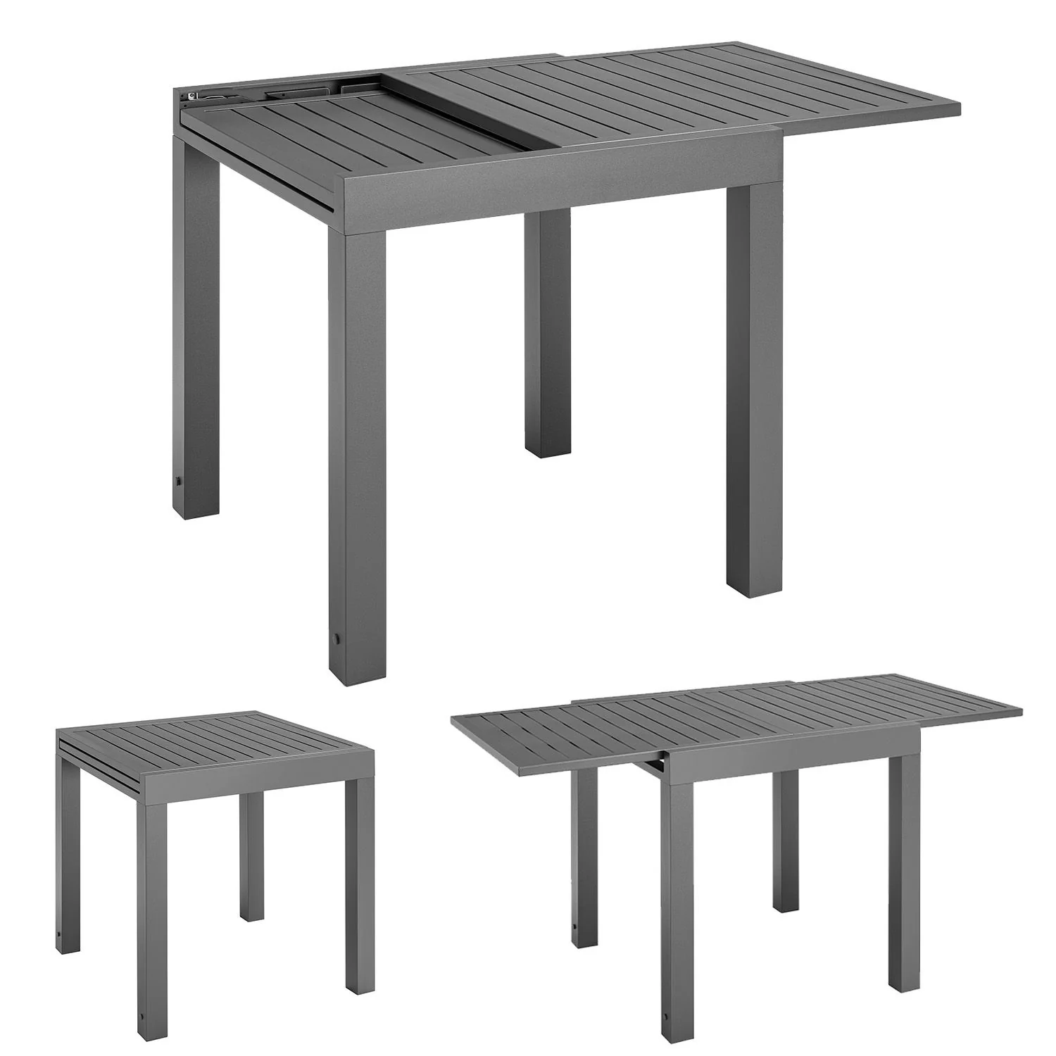 Uitklapbare Tuintafel Laki – 70 x 70 cm – Antraciet – Aluminium