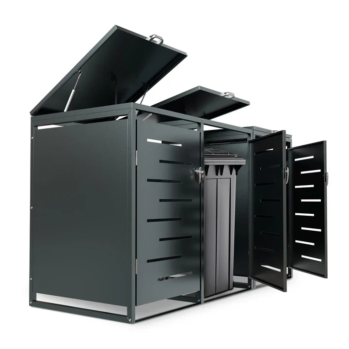 Metalen Containerberging / Opbergbox / Tuinopslagbox Arel – Voor 120L of 240L Afvalbakken – 3-Delig