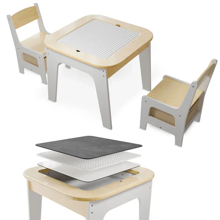 Kinderzitgroep Milou – Met 2 stoelen en 1 tafel – Naturel
