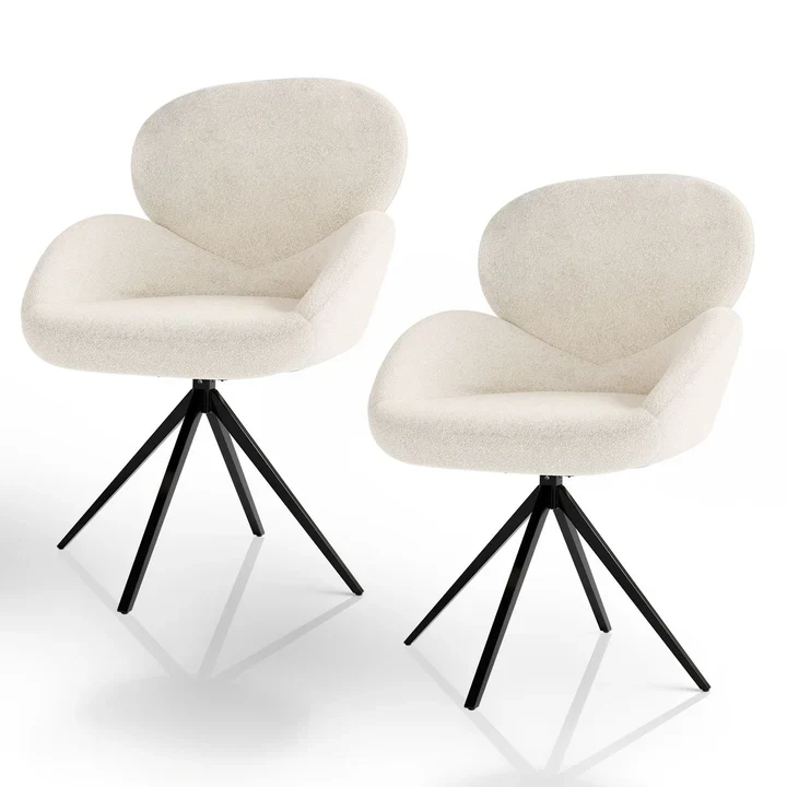 Draaistoel / Eetkamerstoel Albano – Incl. Draaifunctie – Bouclé Stof – Crème – Set van 2