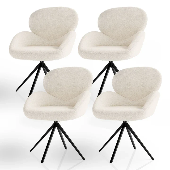 Draaistoel / Eetkamerstoel Albano – Incl. Draaifunctie – Bouclé Stof – Crème – Set van 4