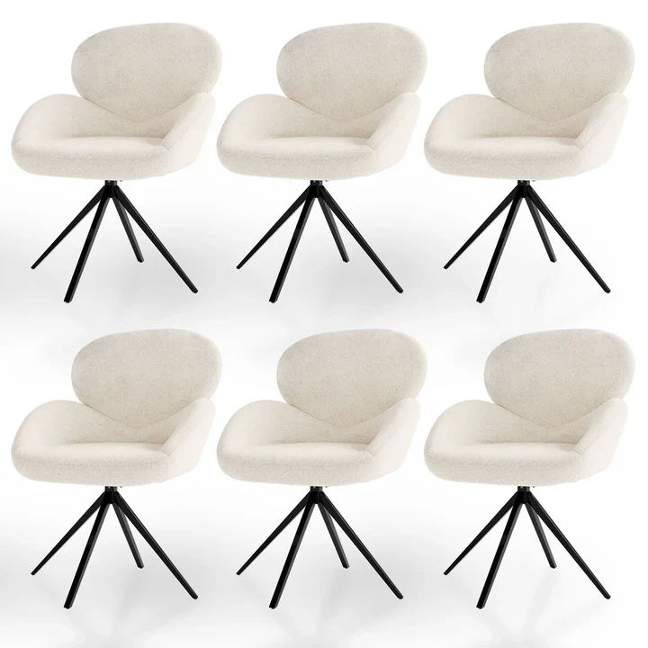 Draaistoel / Eetkamerstoel Albano – Incl. Draaifunctie – Bouclé Stof – Crème – Set van 6