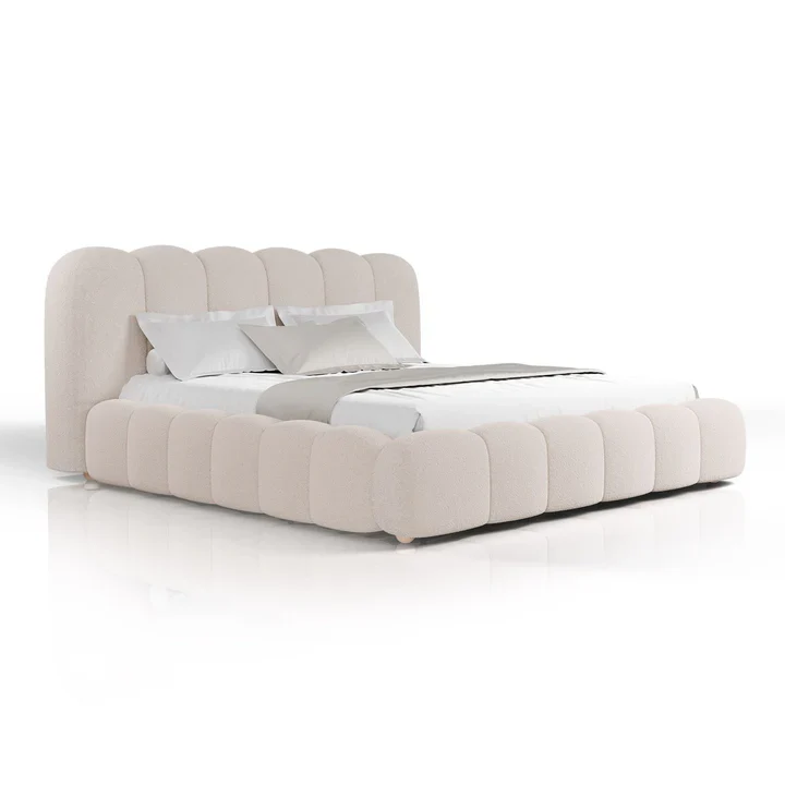 Gestoffeerd Bed Catania – 180×200 cm – Bouclé stof – Beige
