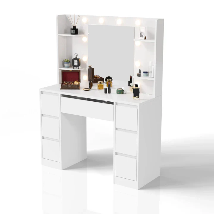 Kaptafel / Schminktafel Malia – Incl. Spiegel en LED – Wit
