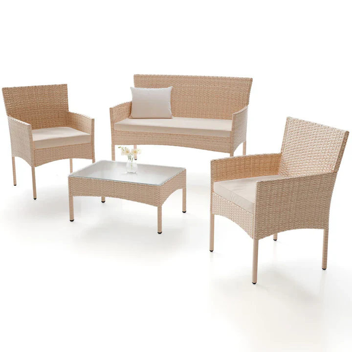 Tuinset / Loungeset Fort Myers – 4-delig – polyrotan – Crème / Zand