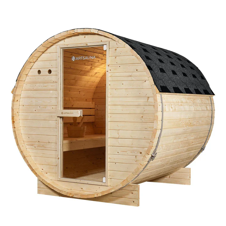Barrelsauna Spitsbergen – Incl. saunakachel – Ø 190 cm – 3,6 – 8 kW – 2 tot 6 personen – 191x193x180 cm