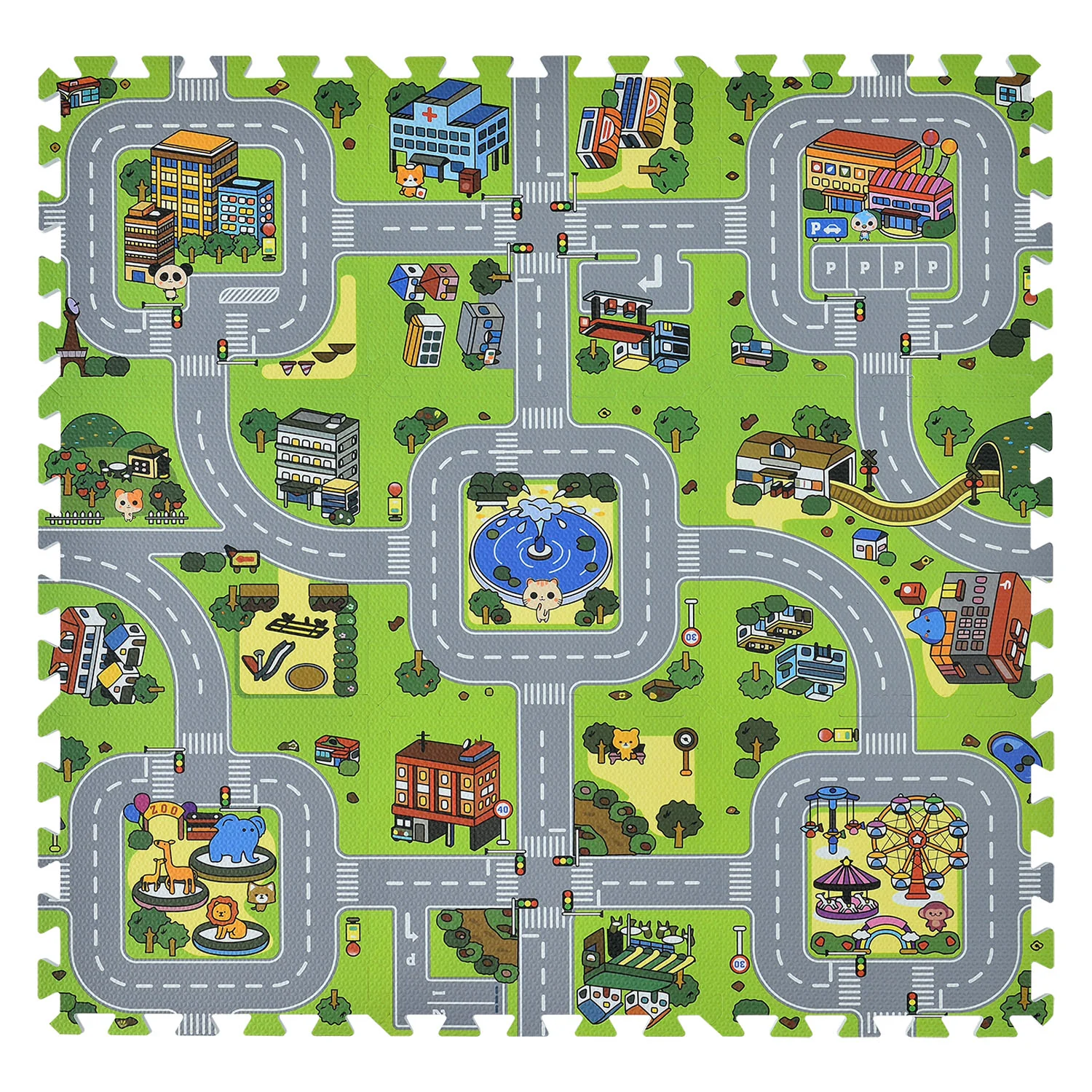 Kinderpuzzelmat – Jascha – 9-delig – Stad met straten design
