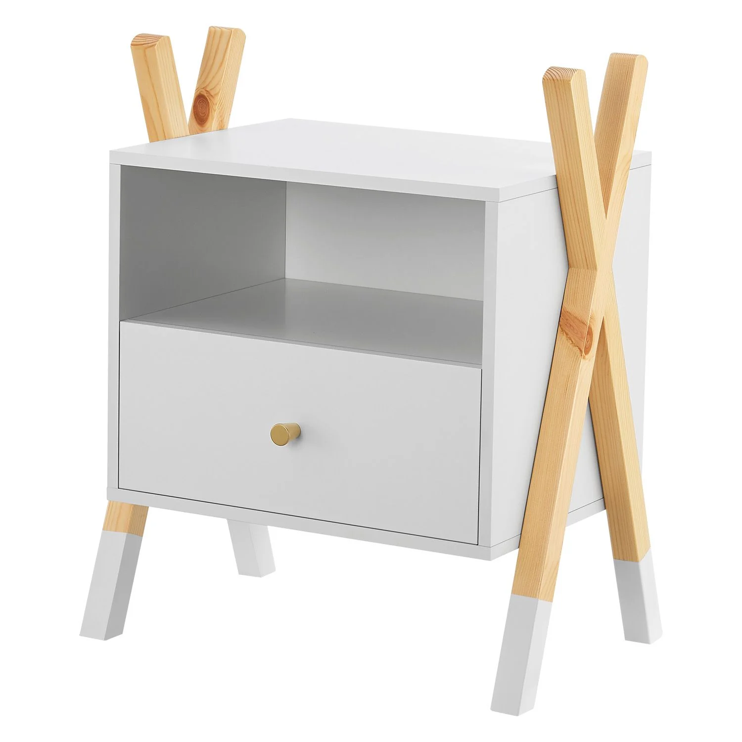 Nachtkastje Jamie – wit/houtkleur – 1 lade