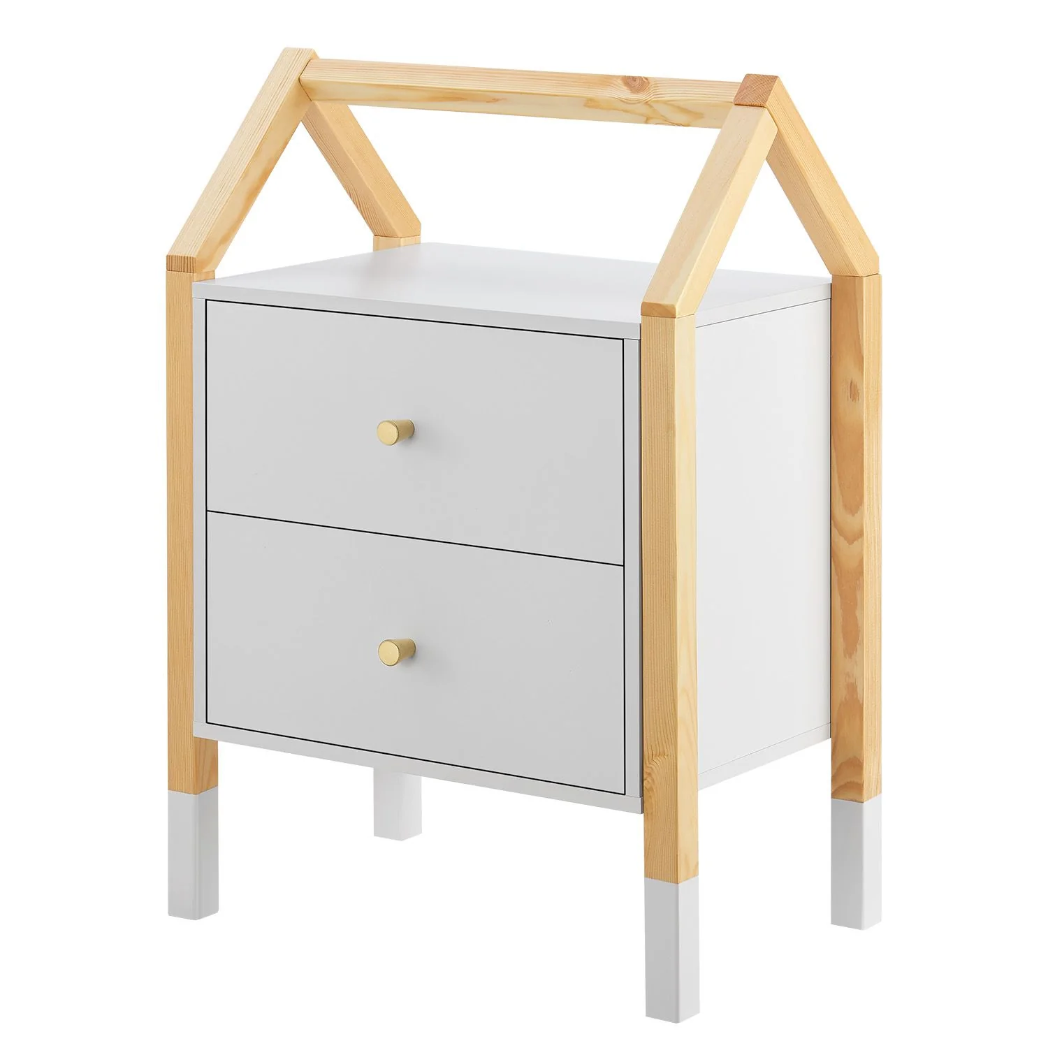 Houten Nachtkastje / Kindernachtkastje Enny – Wit / Houtkleur – 2 Lades