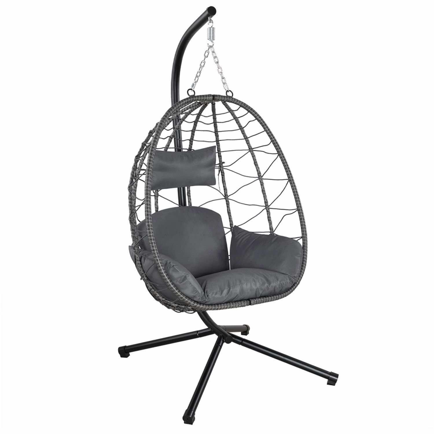 Polyrotan Hangstoel Aria – Donkergrijs – Incl. onderstel