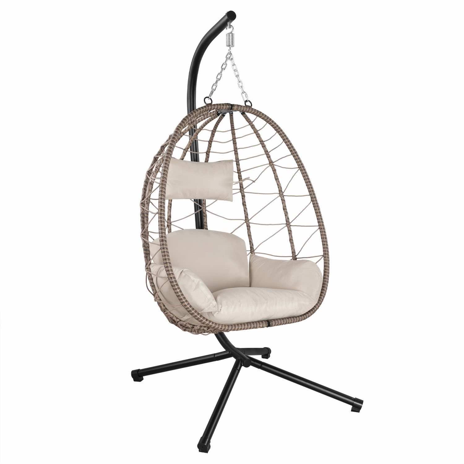 Polyrotan Hangstoel Aria – Beige – Incl. onderstel