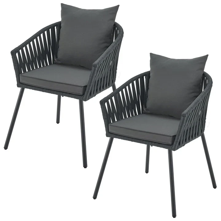 2 Tuinstoelen met touwgaas – Donkergrijs