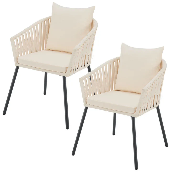 2 Tuinstoelen met touwgaas – Lichtgrijs – Beige