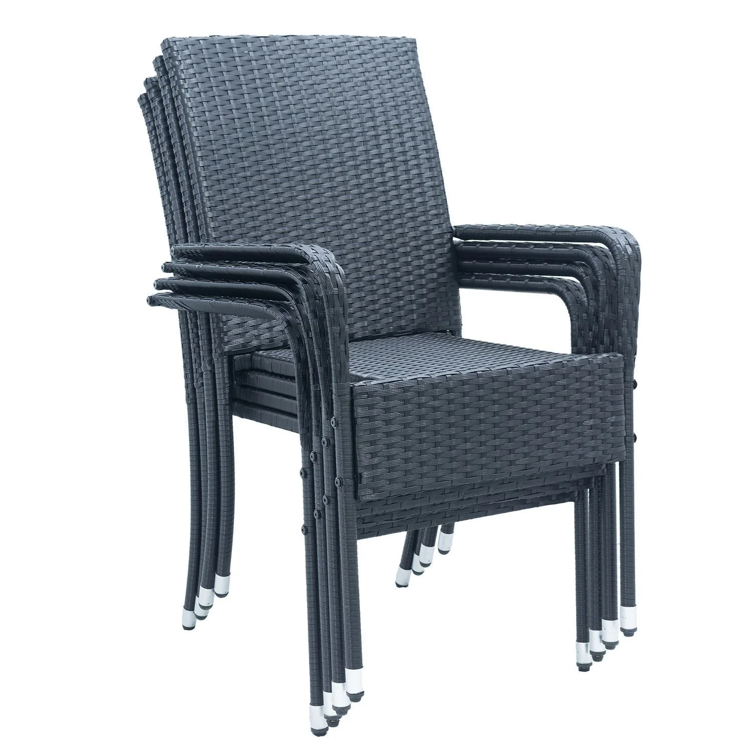 Polyrotan Tuinstoelen Yoro – 4-delig – Zwart – Stapelbaar
