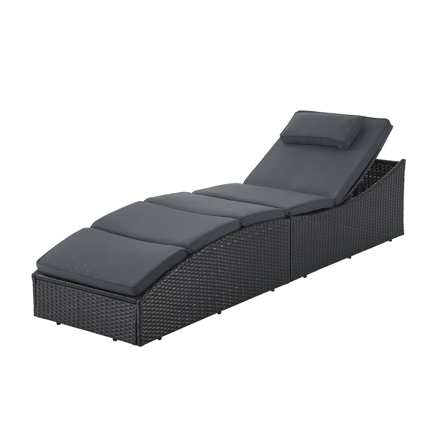 Ligbed / Zonnebed Lamia – Zwart – Polyrotan – Verstelbare rugleuning
