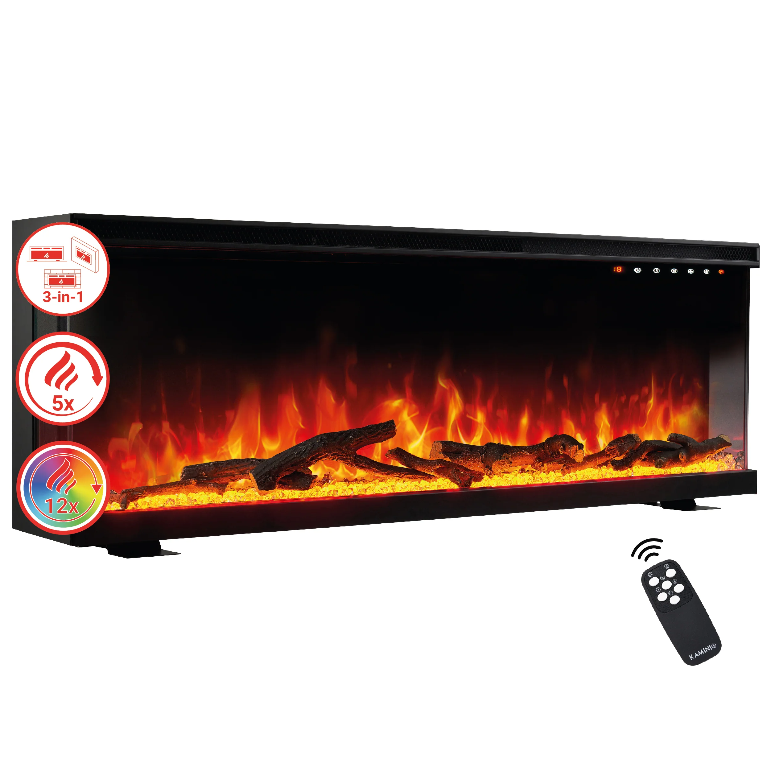 Elektrische haard LEA – Elektrische 3-in-1 haard met panoramaweergave, verwarming, 3D-vlameffect, 12 vlamkleuren, afstandsbediening – 36 inch