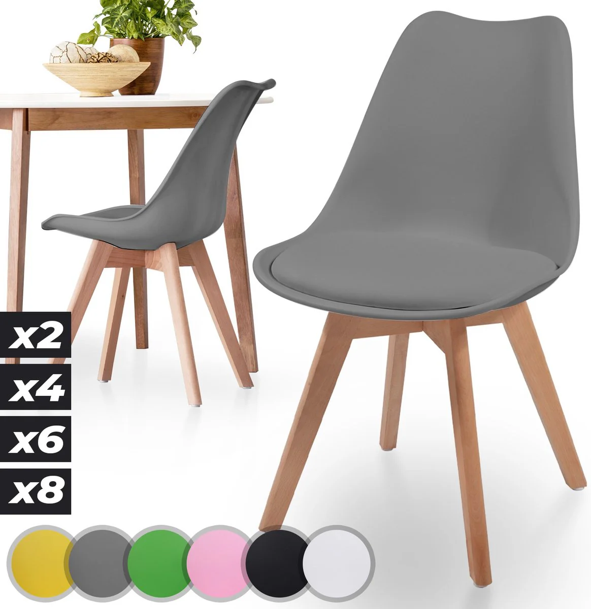 Eetkamerstoelen – Kuipstoelen – Kunststof – Grijs – Set van 2