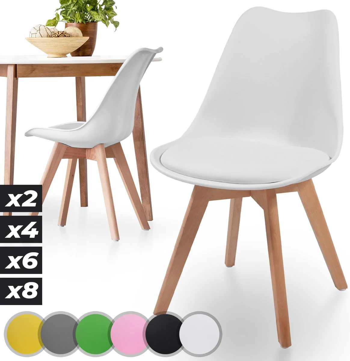 Eetkamerstoelen – Kuipstoelen – Kunststof – Wit – Set van 2