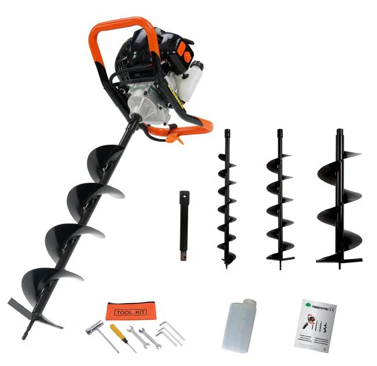 Grondboor – Benzine – 52cc – 3 boren 100/150/200 mm – verlengstuk 30cm