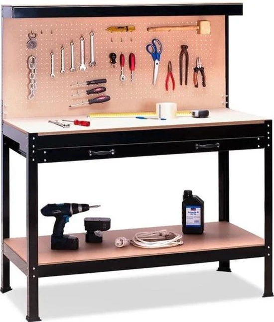 Werkbank/werktafel – Metaal / MDF – Incl. ophangwand & lade